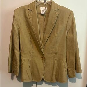 Khaki tan linen spandex wide sleeve Women's Blazer